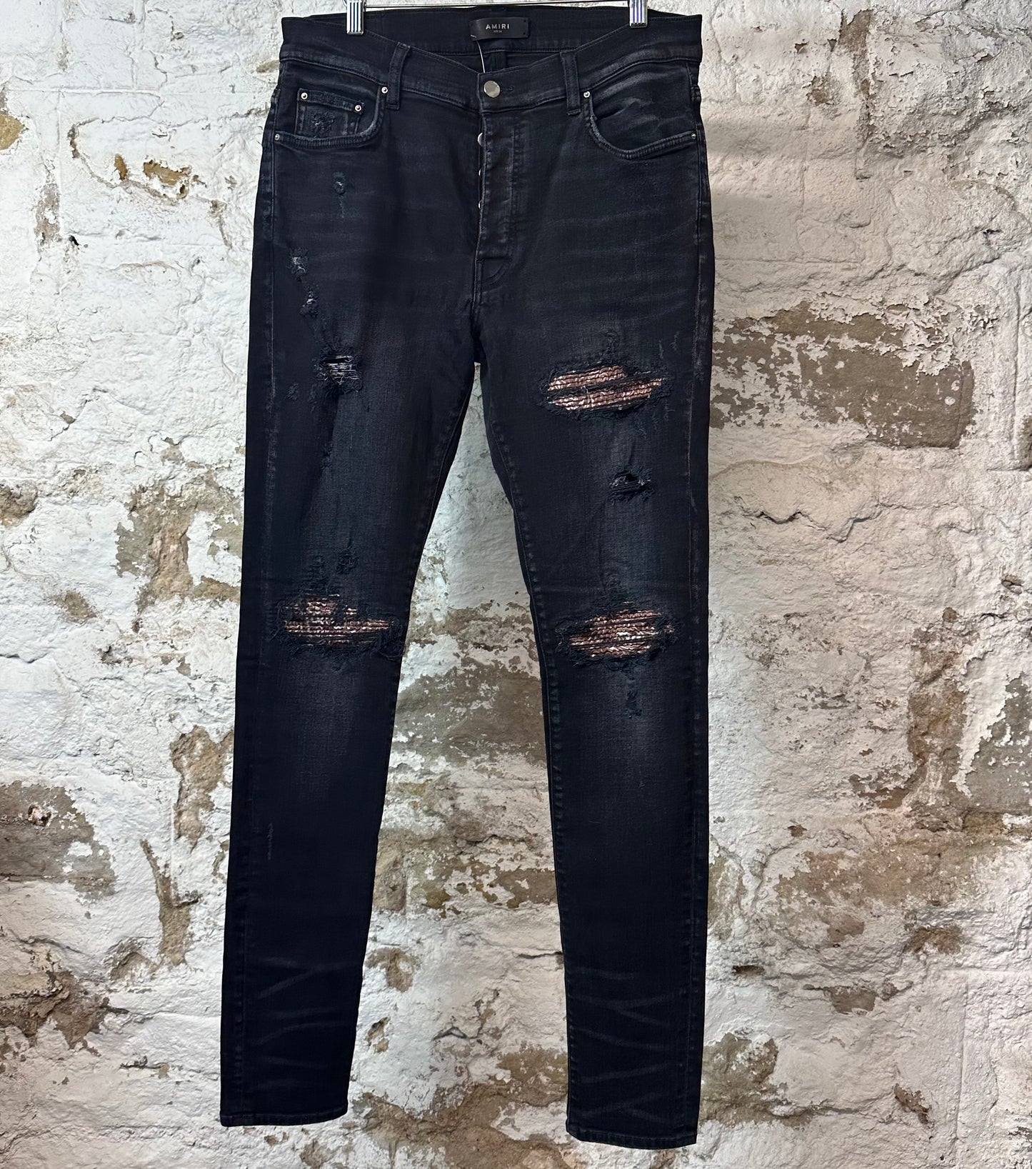Amiri MX1 Brown Paisley Black Denim Jeans Sz 34