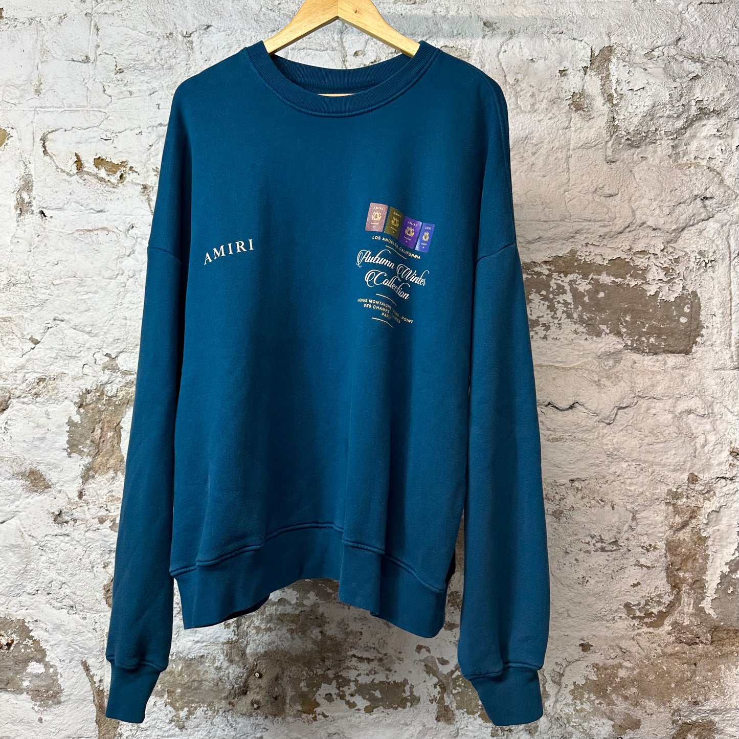 Amiri Autumn Winter Collection Crewneck Teal Blue Sz M