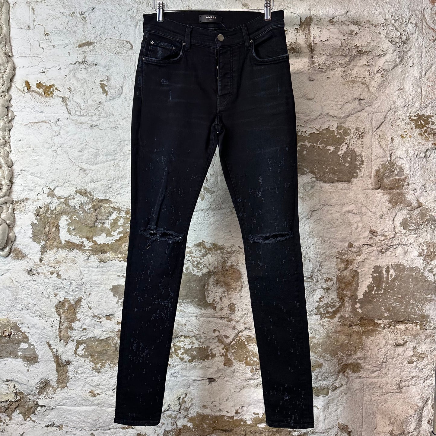 Amiri Knee Rip Shotgun Black Denim Jeans Sz 29