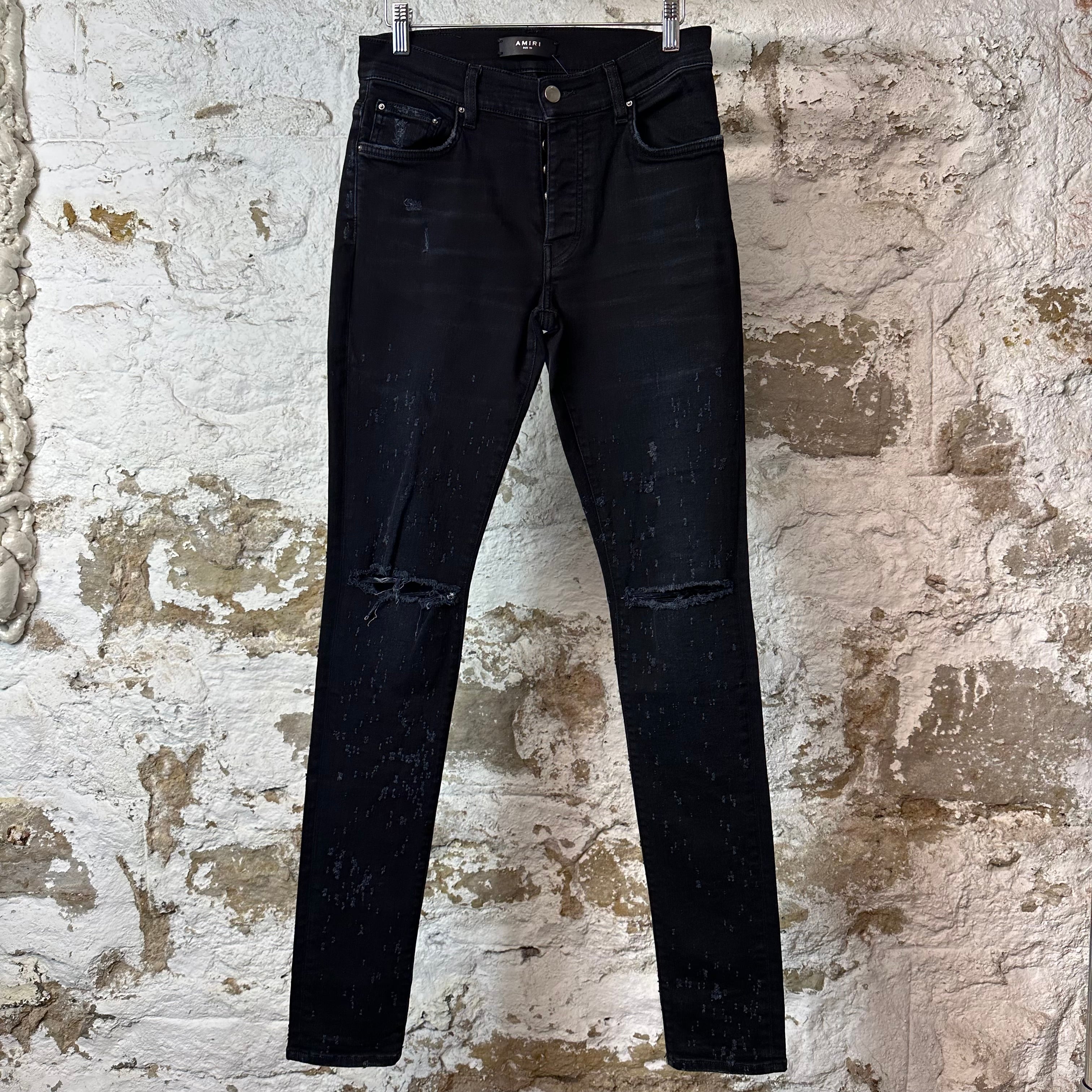 Amiri Knee Rip Shotgun Black Denim Jeans Sz 29