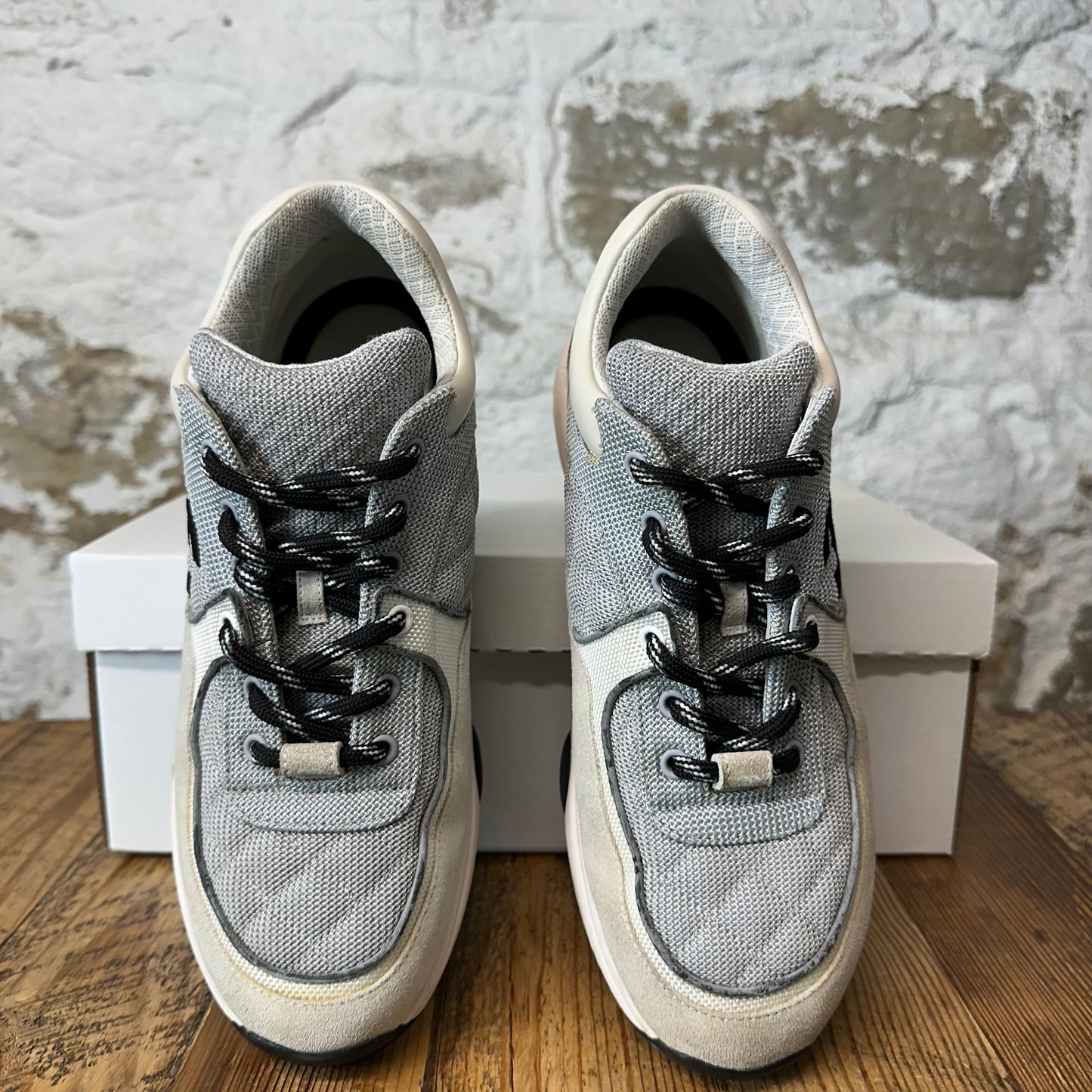 Chanel Black CC Triple Grey Trainer Sneaker Sz 7.5 (40.5)