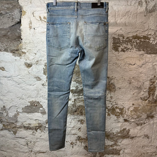 Amiri MX1 Cream Suede Blue Denim Jeans Sz 31