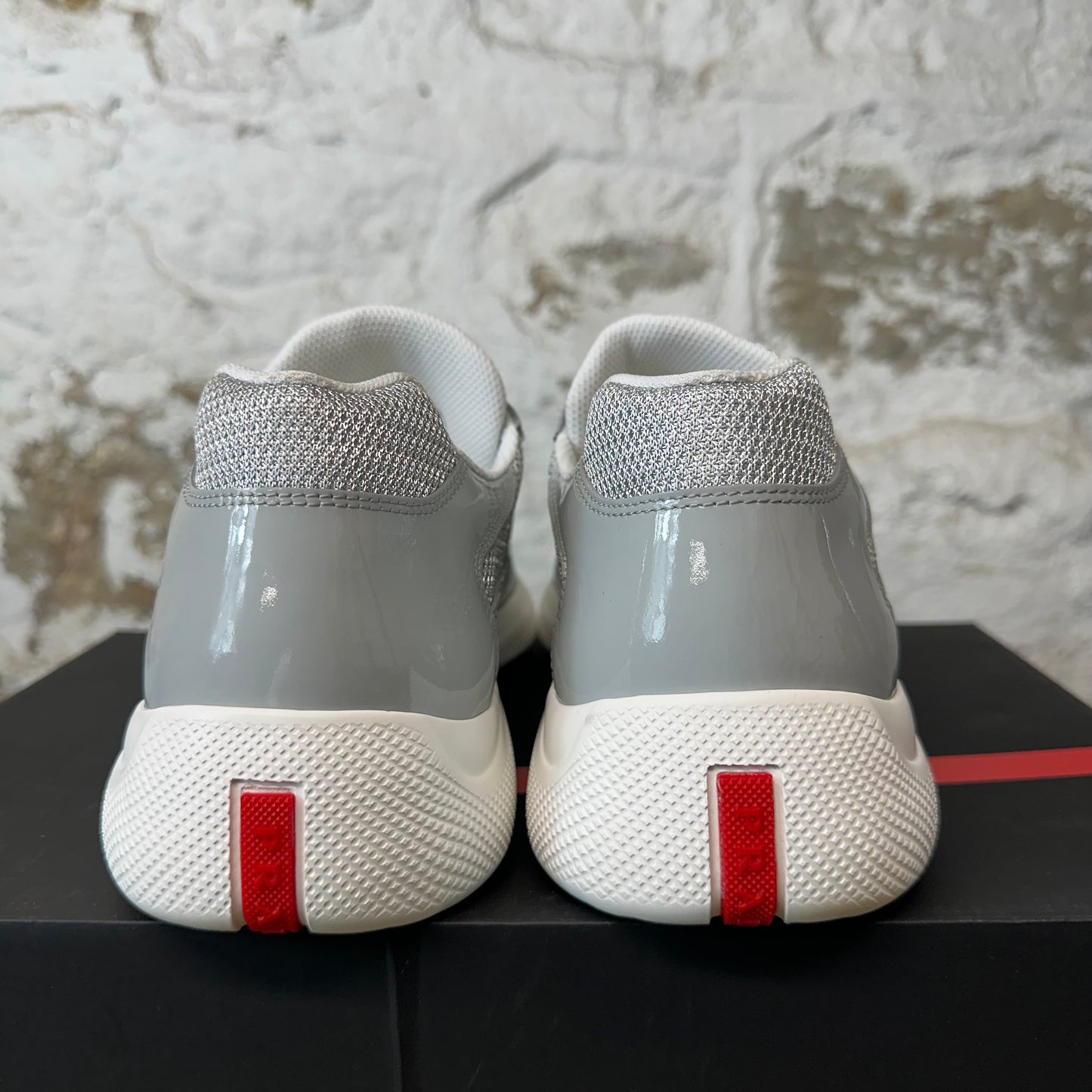 Prada Americas Cup Grey Patent White Sneaker Sz 11