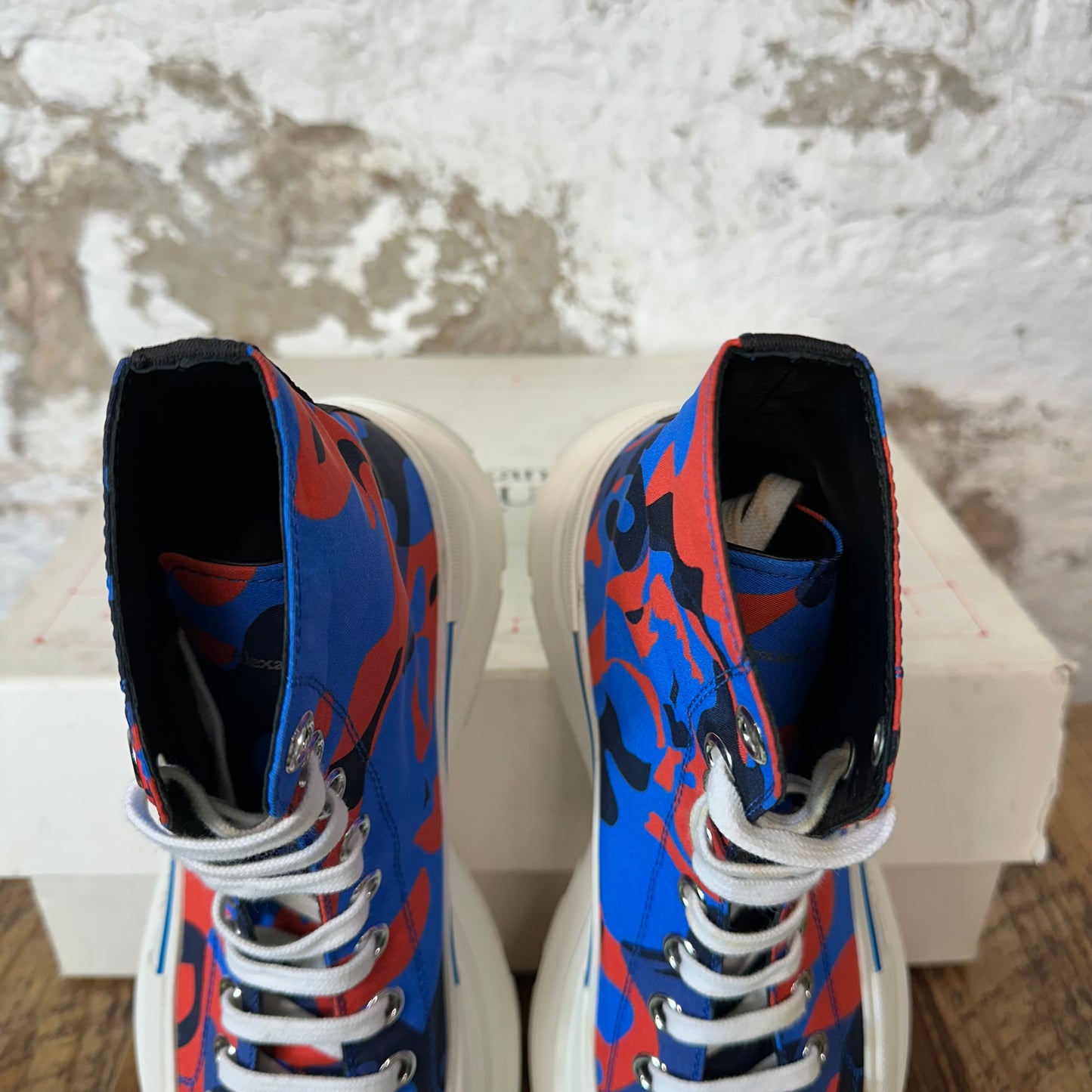 Alexander Mcqueen Blue Red Camo White Tread Boot Sz 7 (40)