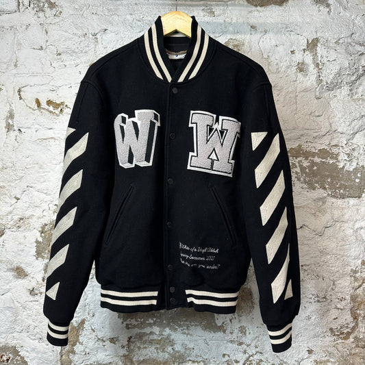 Off White Felt W Black Varsity Jacket Sz L