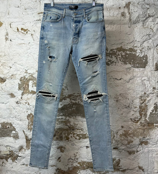 Amiri MX1 Black Paisley Black Denim Jeans Sz 32