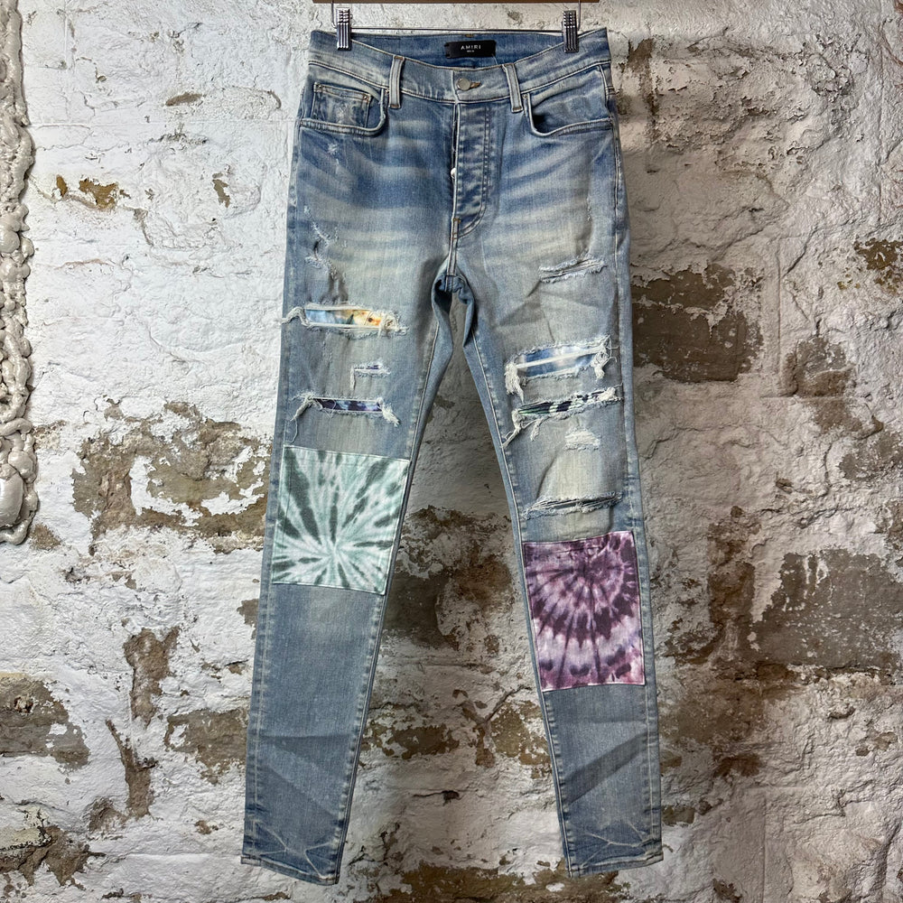 Amiri MX1 Multicolor Paisley Patches Blue Denim Jeans Sz 31