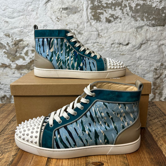 Louboutin Blue Green Stripe Spike Sneaker Sz 10.5 (43.5)