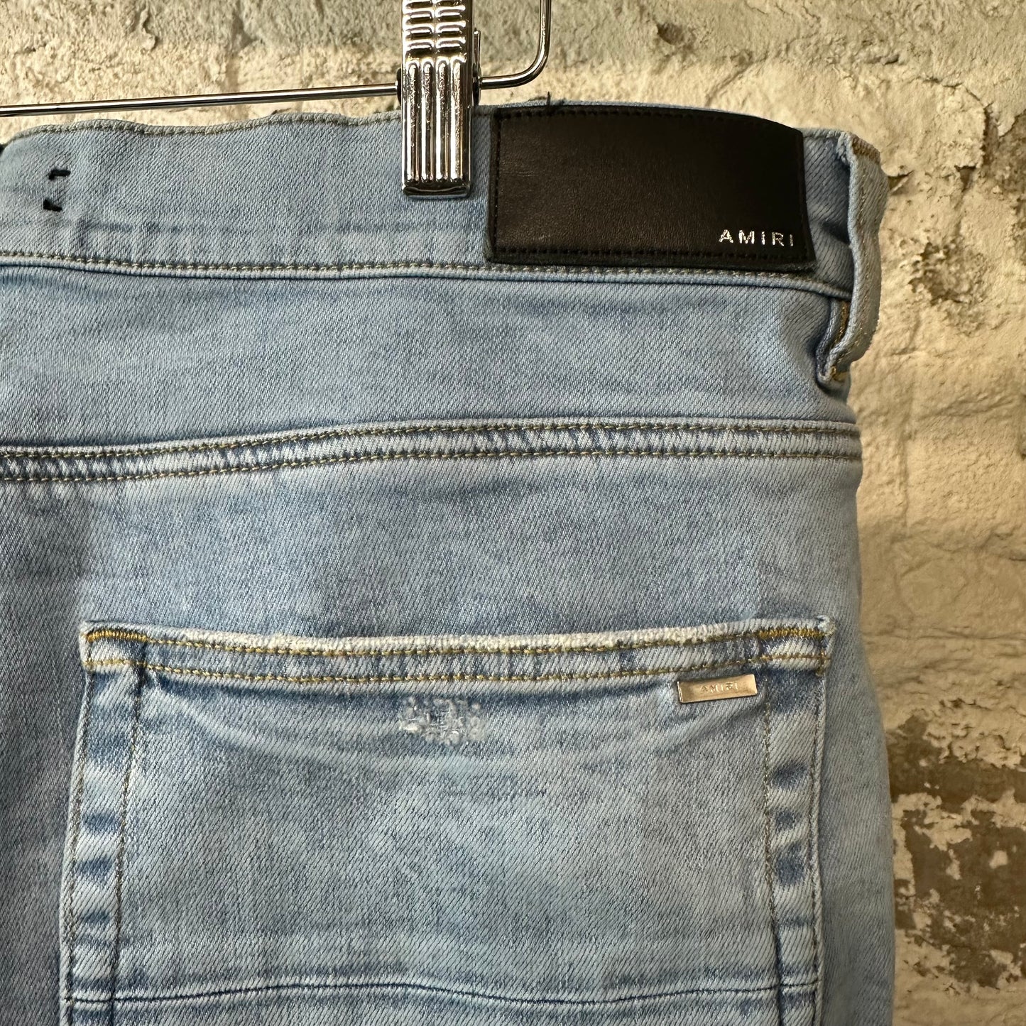 Amiri MX1 Blue Knit Patch Washed Blue Denim Jeans Sz 36