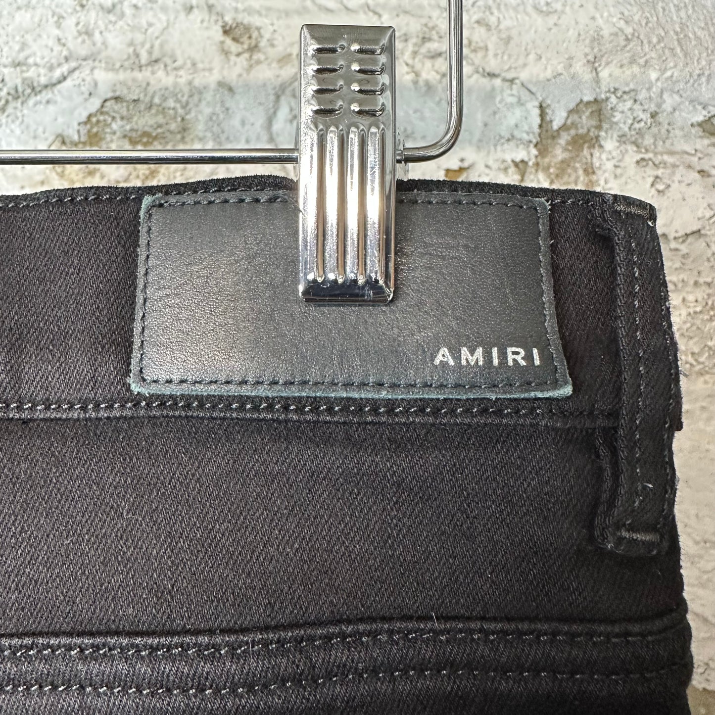 Amiri Black Suede Core Logo Black Denim Jeans Sz 33