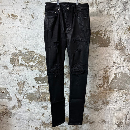 Amiri MX1 Black Leather Waxed Black Denim Jeans Sz 31