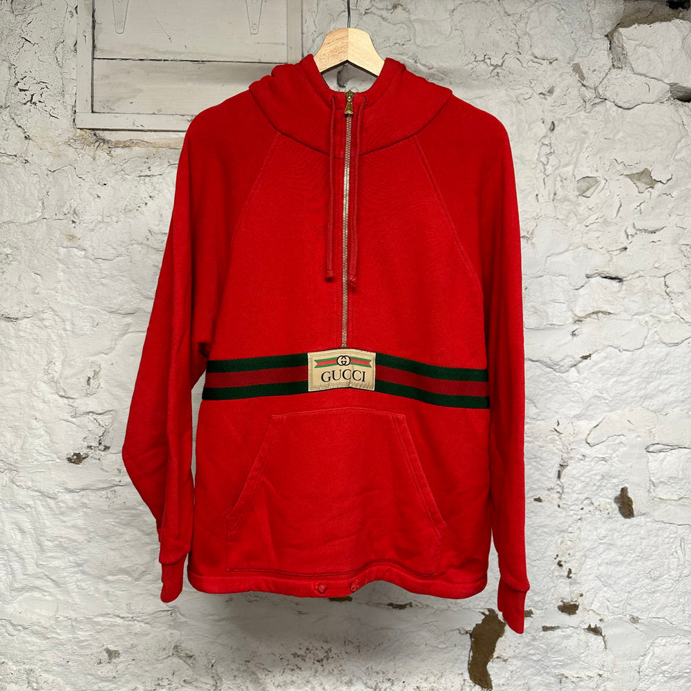 Gucci Web Stripe Half Zip Red Hoodie Sz XXS