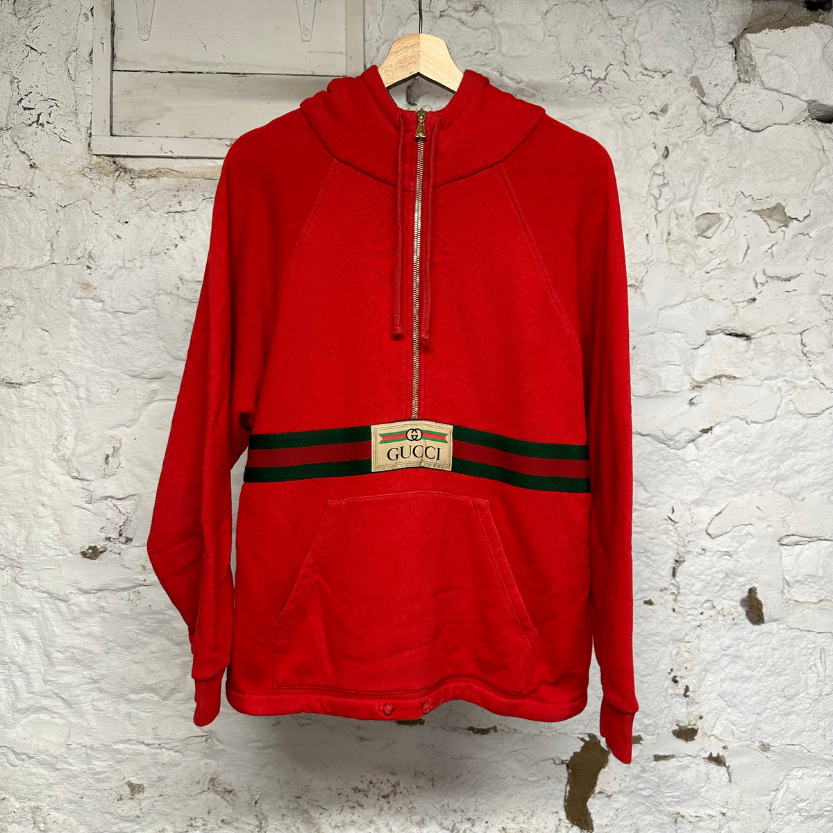 Gucci Web Stripe Half Zip Red Hoodie Sz XXS