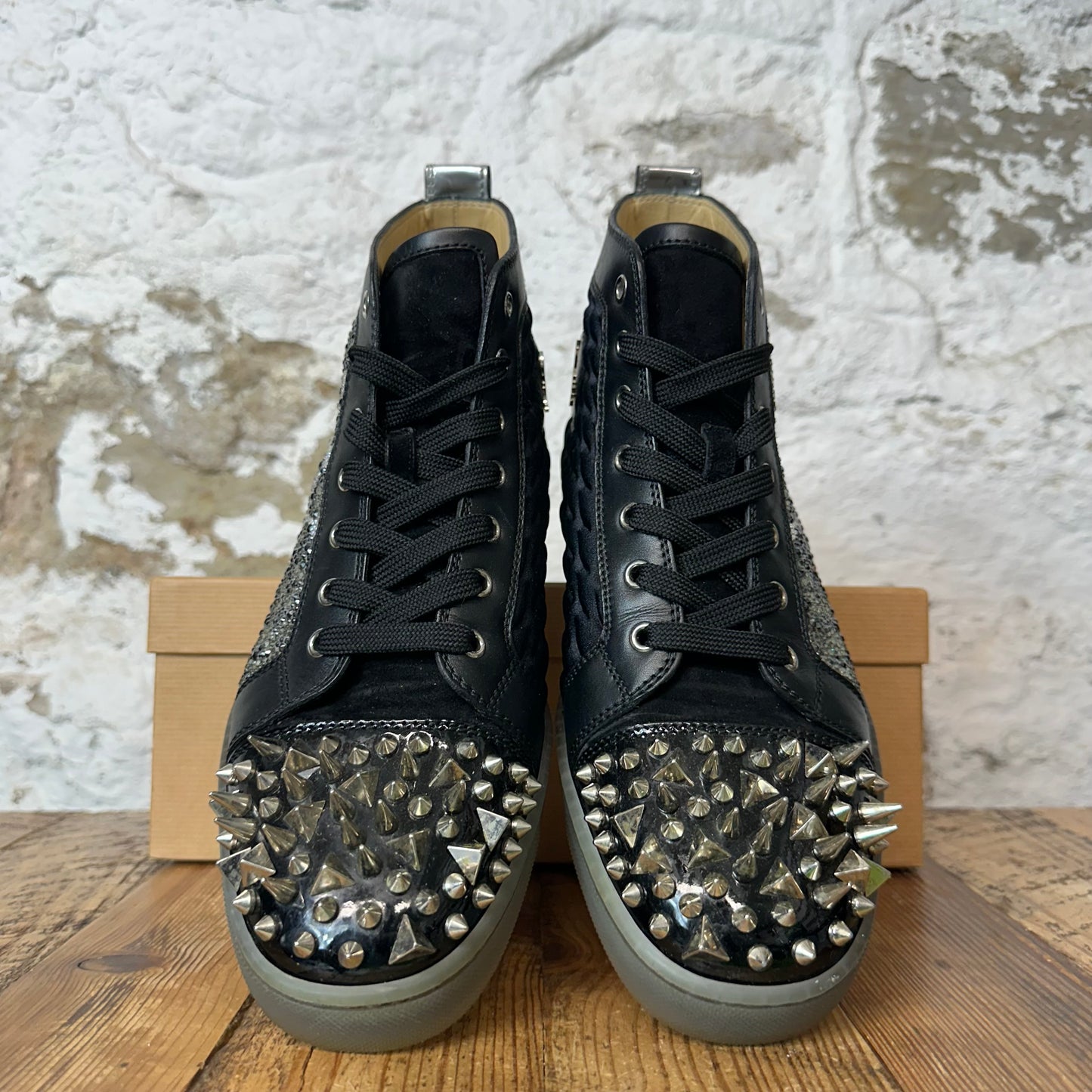 Christian Louboutin High Black Silver Crystal Spike Sneaker Sz 9 (42)