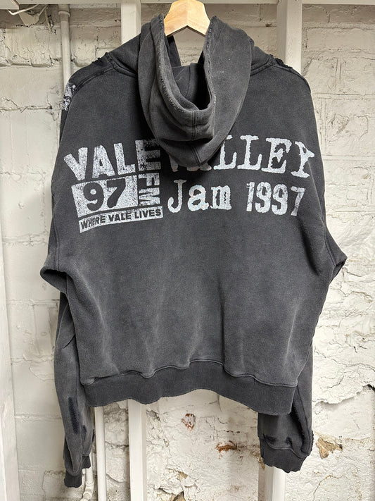 Vale Rhinestones Necklace Black Hoodie Sz S