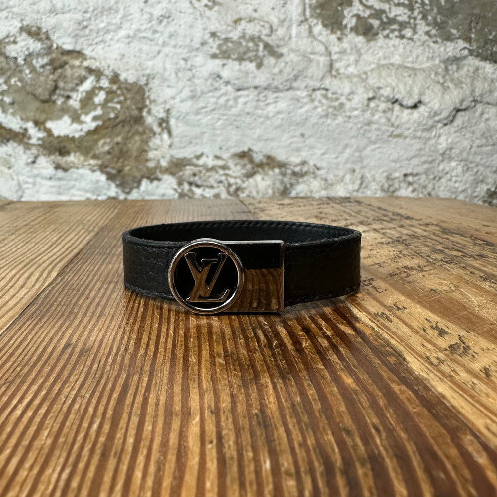 Louis Vuitton Silver Clip Black Bracelet Sz 19
