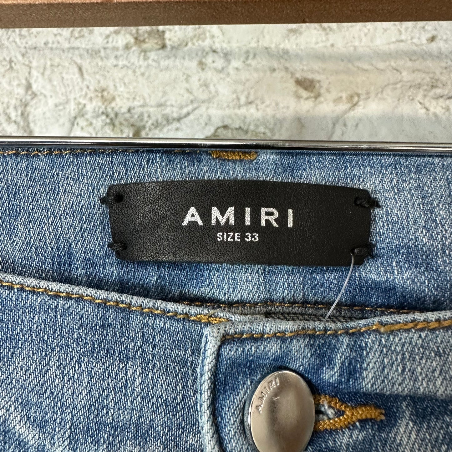 Amiri Plain Blue Distressed Denim Jeans Sz 33