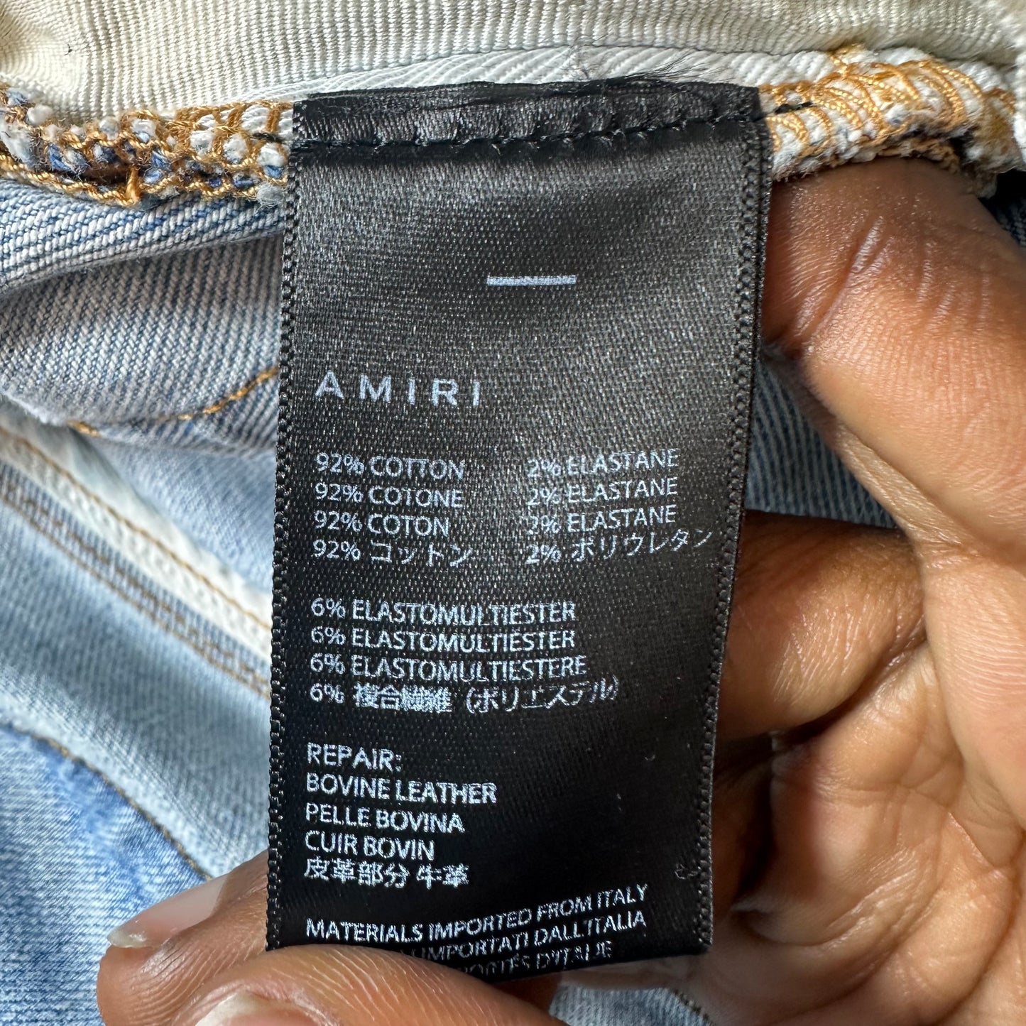 Amiri MX1 Black Leather Blue Denim Jeans Sz 34