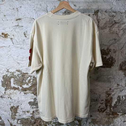 Amiri Red Velour Flocked Spell Cream T-Shirt Sz L