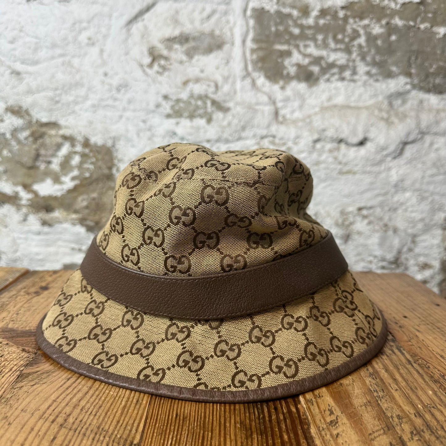 Gucci Beige GG Monogram Canvas Bucket Hat Sz M