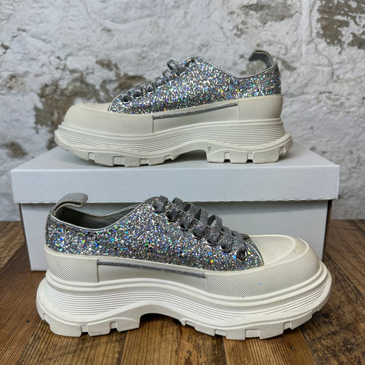 Alexander Mcqueen Low Glitter White Tread Boot Sz 5 (37) No Box