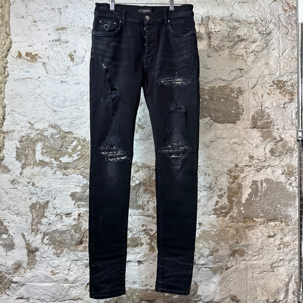 Amiri MX1 Black White Woven Black Denim Jeans Sz 33