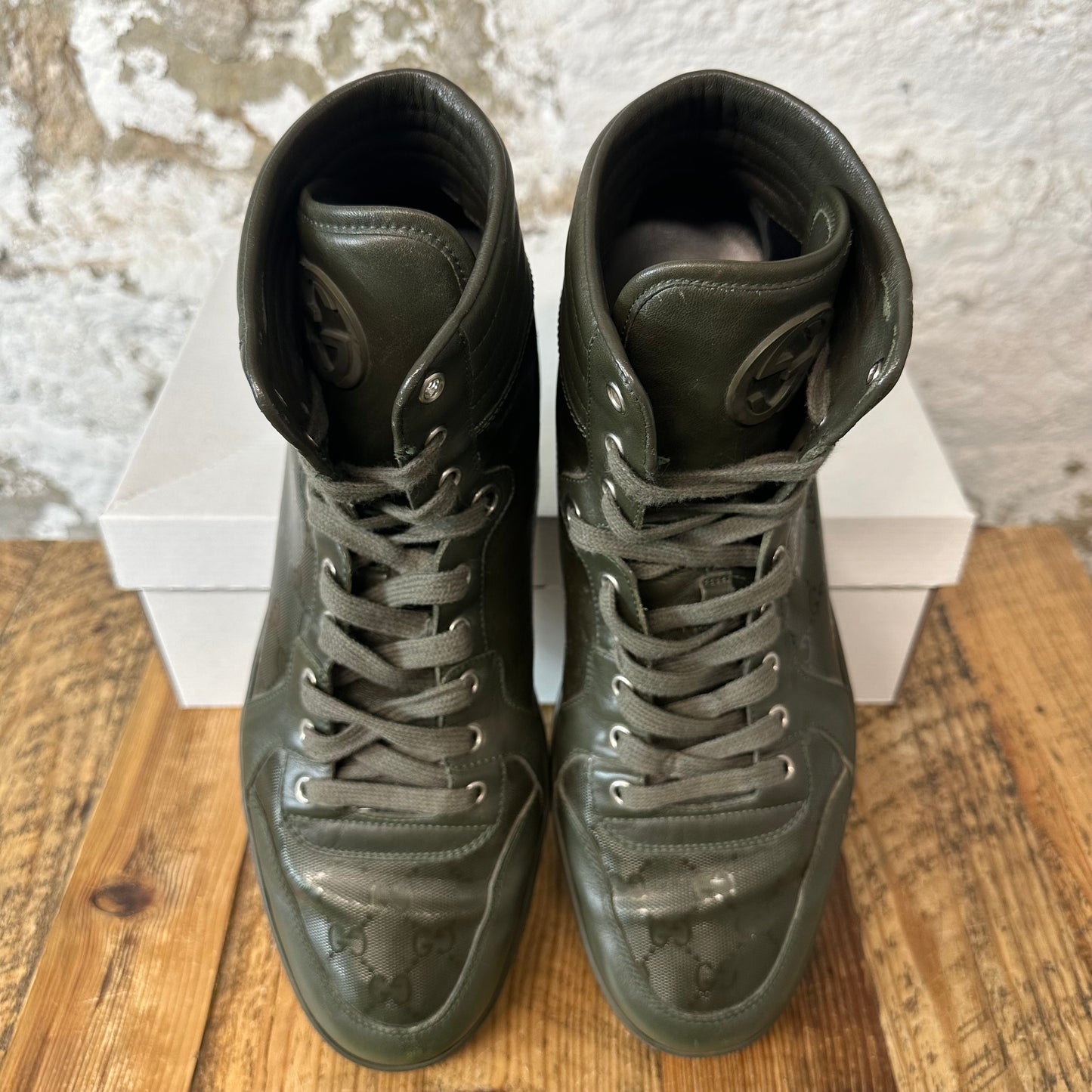 Gucci Green Monogram High Top Sneaker Sz 13 No Box