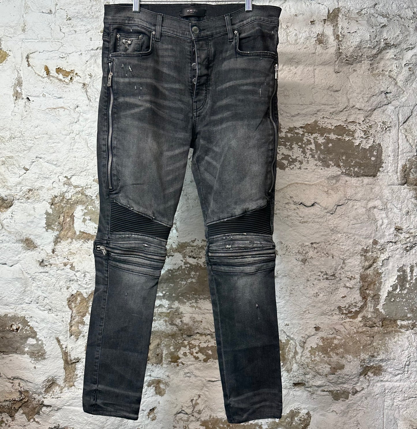 Amiri MX2 Black Patch Grey Denim Jeans Sz 36