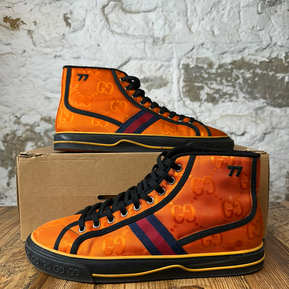 Gucci High Tennis 1977 Orange GG Monogram Nylon Sneaker Sz 9.5