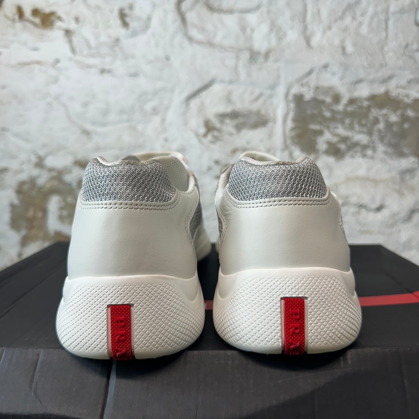 Prada Americas Cup White Leather Grey Sneaker Sz 9.5