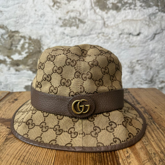Gucci Beige GG Monogram Canvas Bucket Hat Sz M