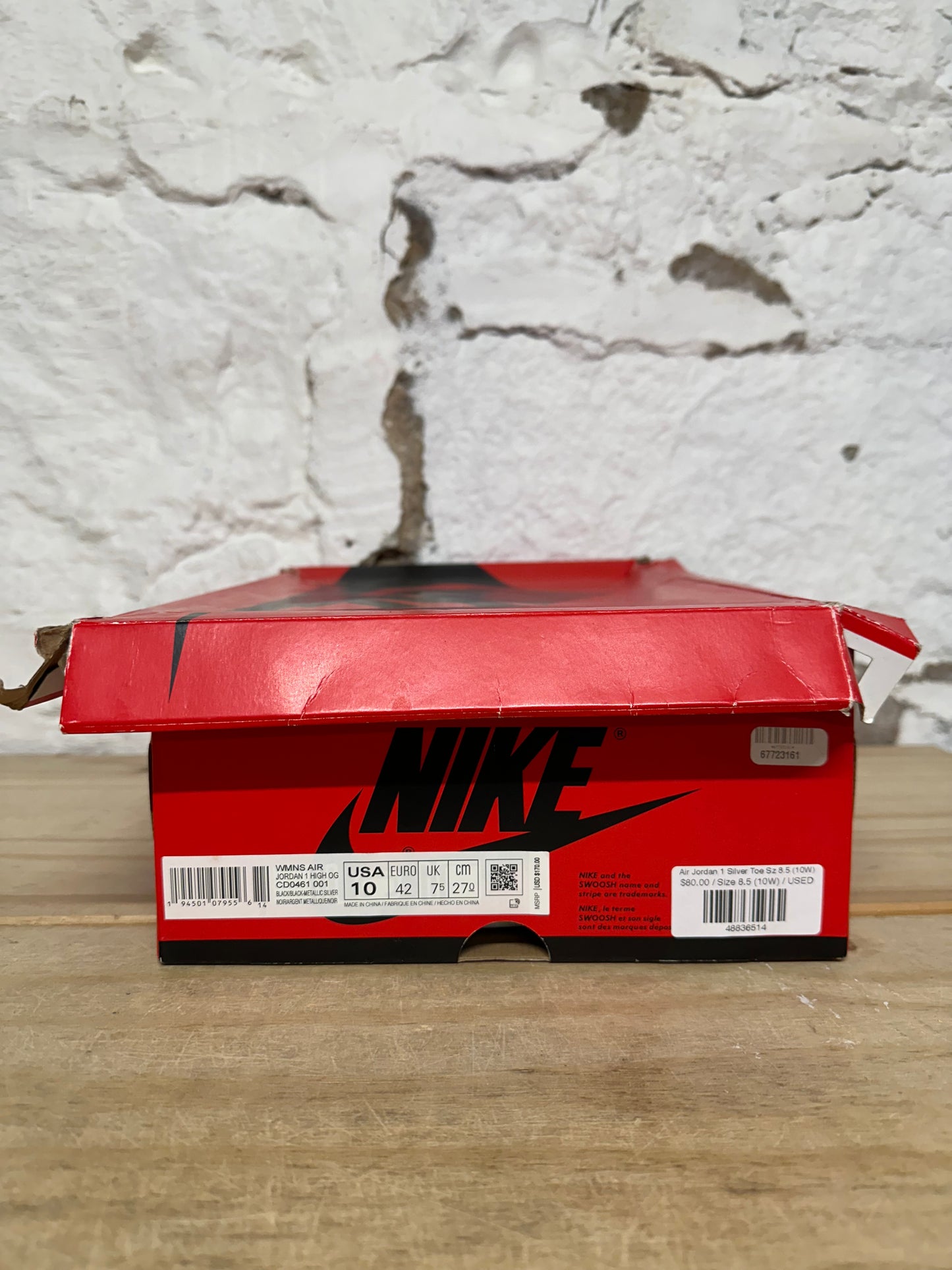 Air Jordan 1 High Silver Toe Sz 8.5 (10W)