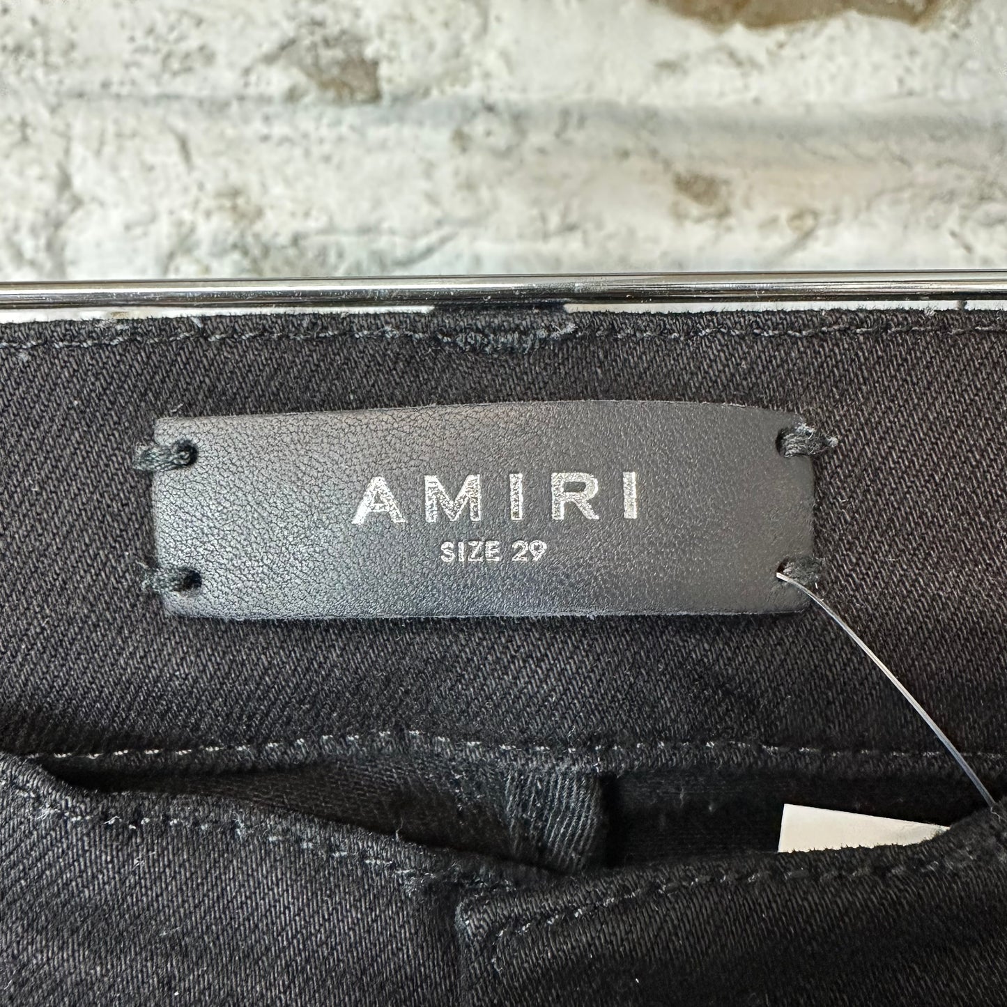 Amiri MX1 Black Leather Black Denim Jeans Sz 29