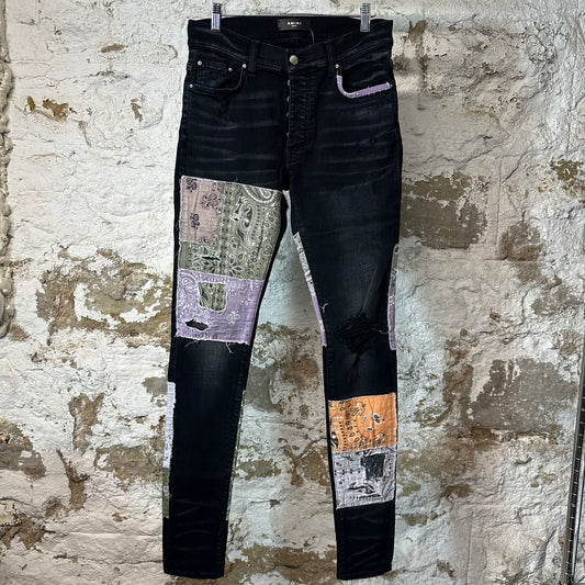 Amiri Paisley Patches Black Denim Jeans Sz 30