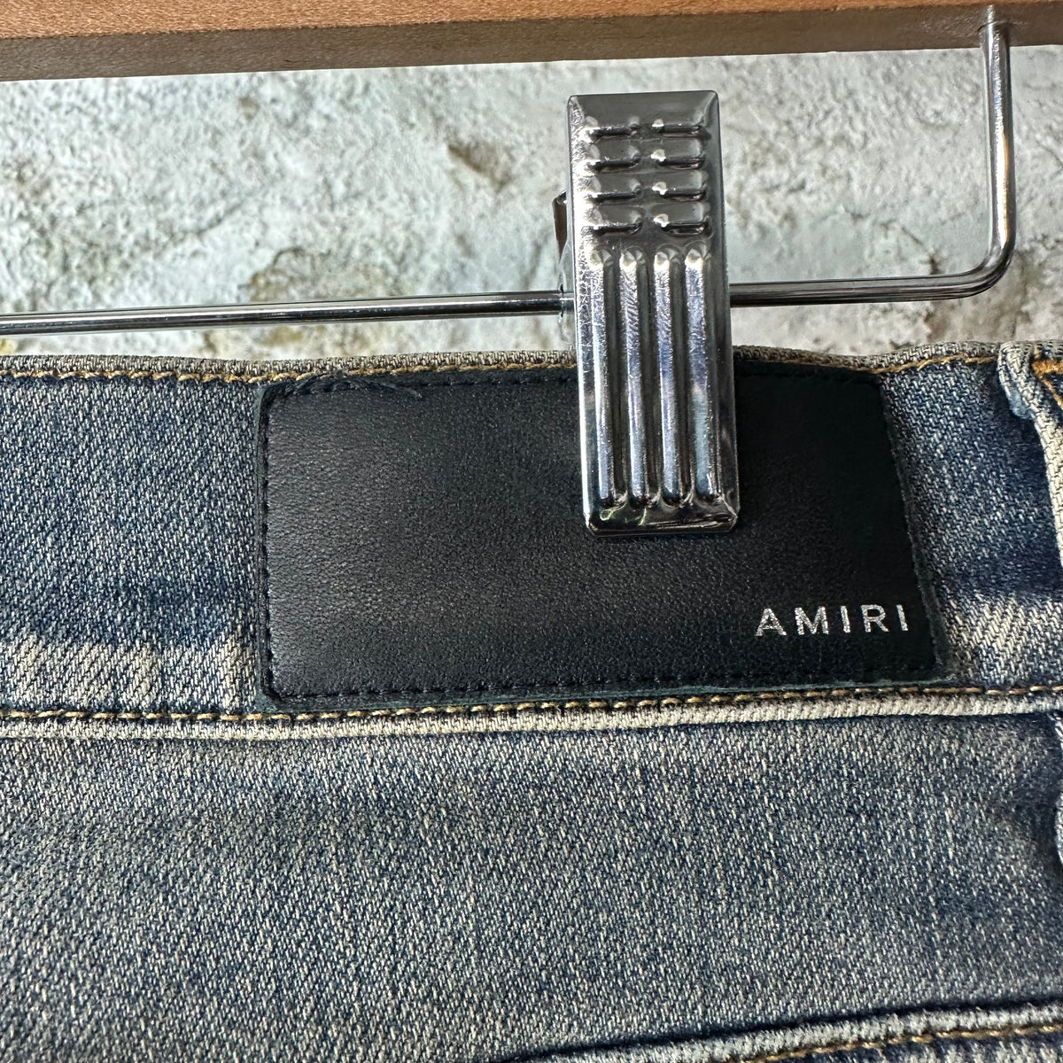 Amiri MX1 Yellow Suede Dirty Blue Denim Jeans Sz 30