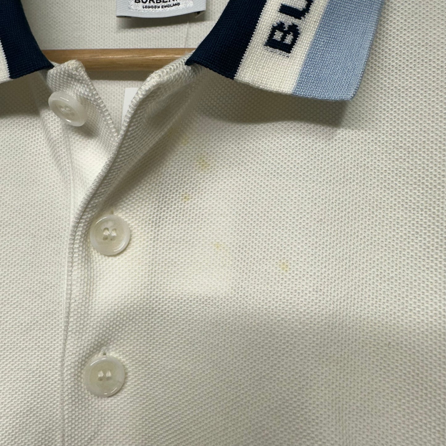 Burberry Blue Collar Polo Shirt White Sz M