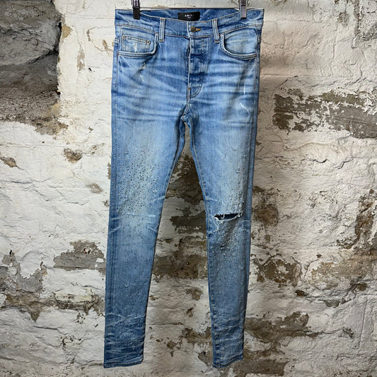 Amiri Plain Blue Crystal Shotgun Denim Jeans Sz 30