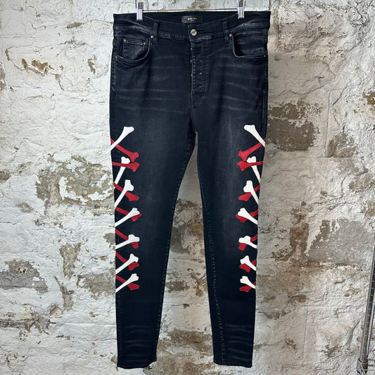 Amiri Red White Bones Black Denim Jeans Sz 36
