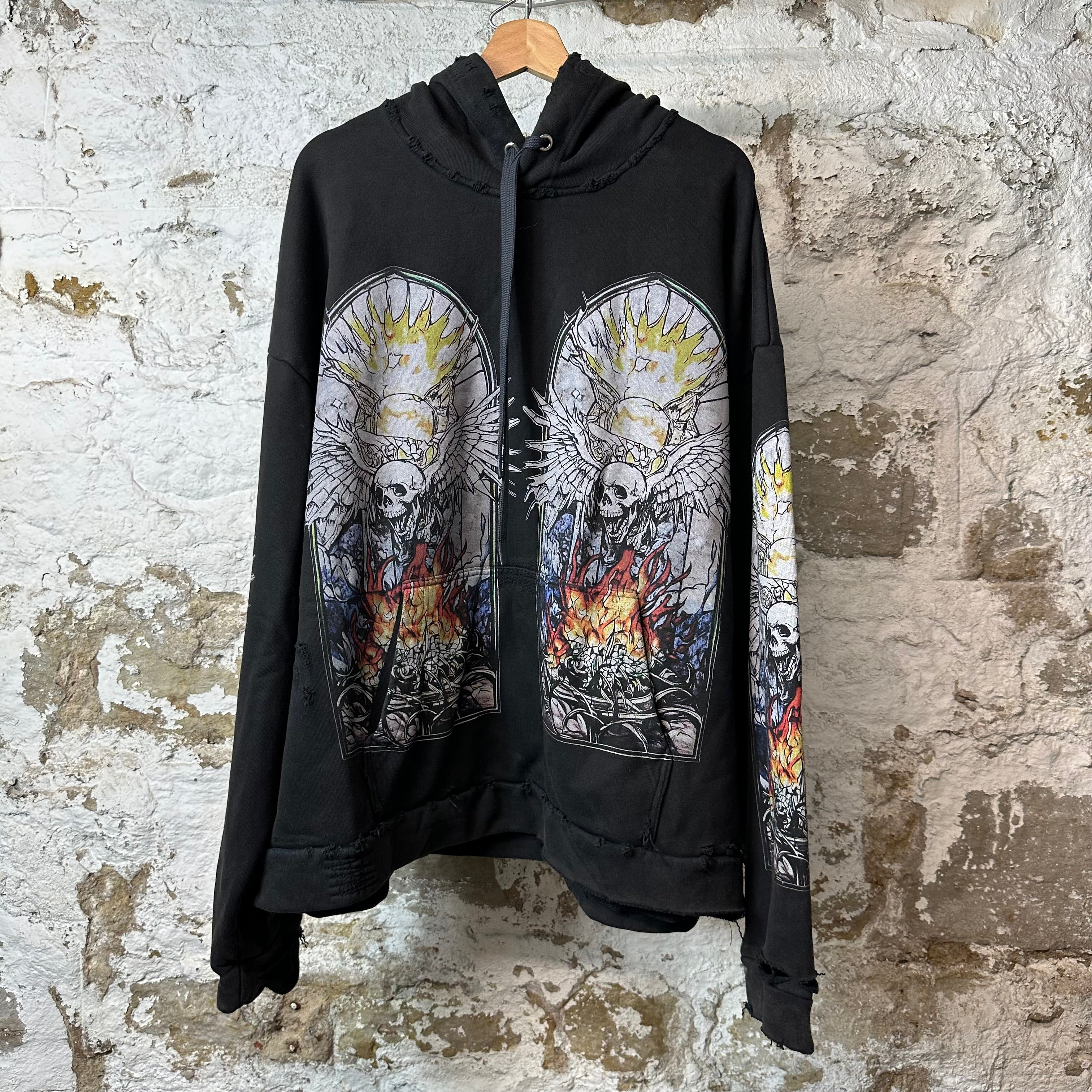 Who Decides War Skull Stained Glass Black Hoodie Sz XL