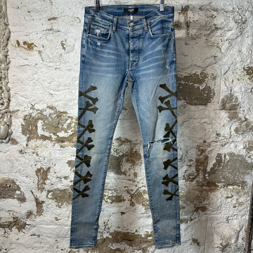 Amiri Camo Bones Blue Denim Jeans Sz 30
