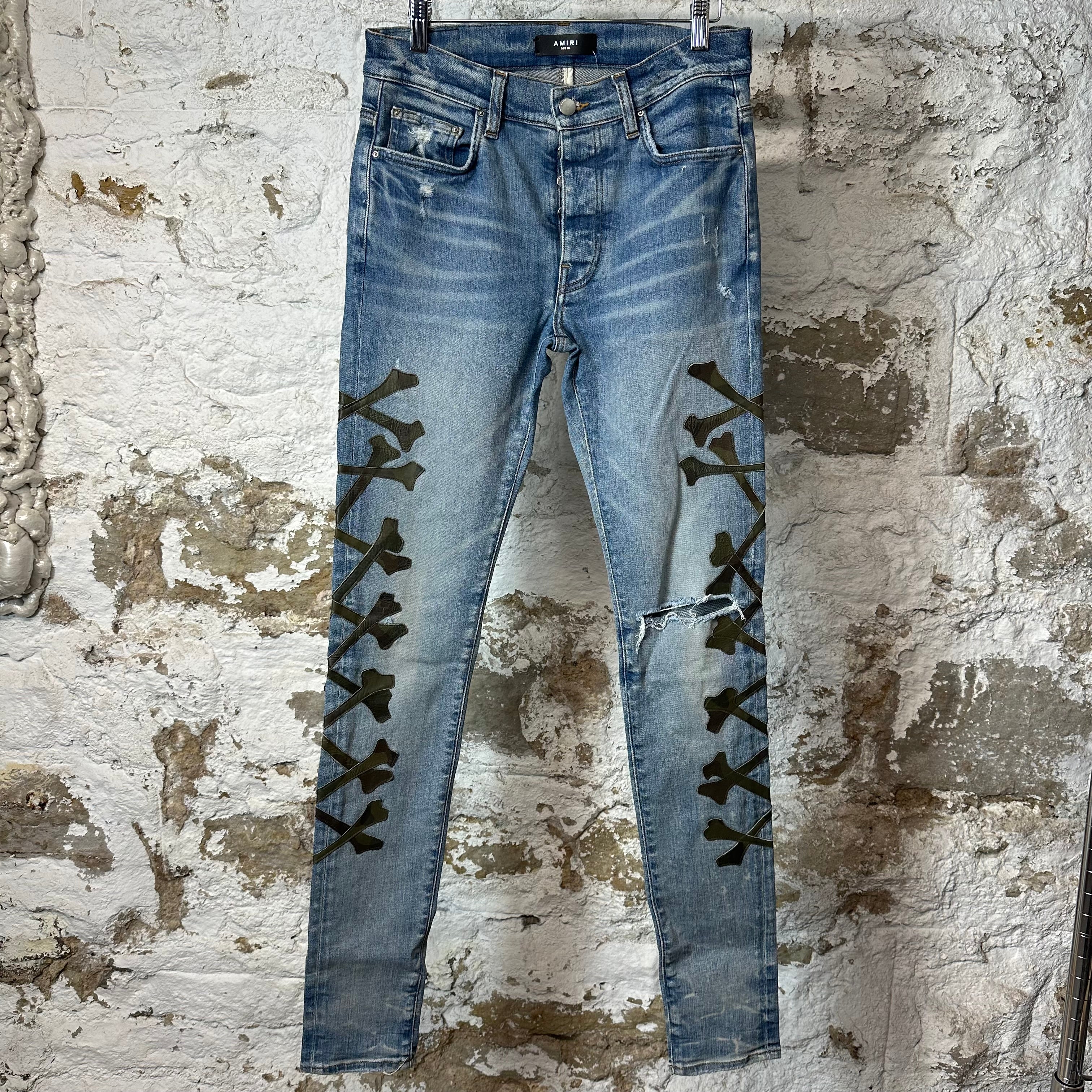 Amiri Camo Bones Blue Denim Jeans Sz 30