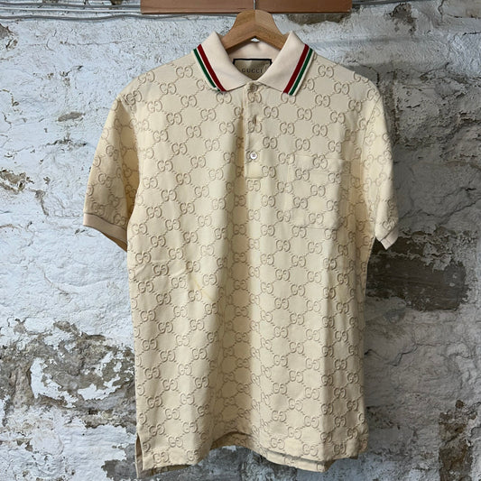 Gucci Tan GG Monogram Polo Shirt Sz XS