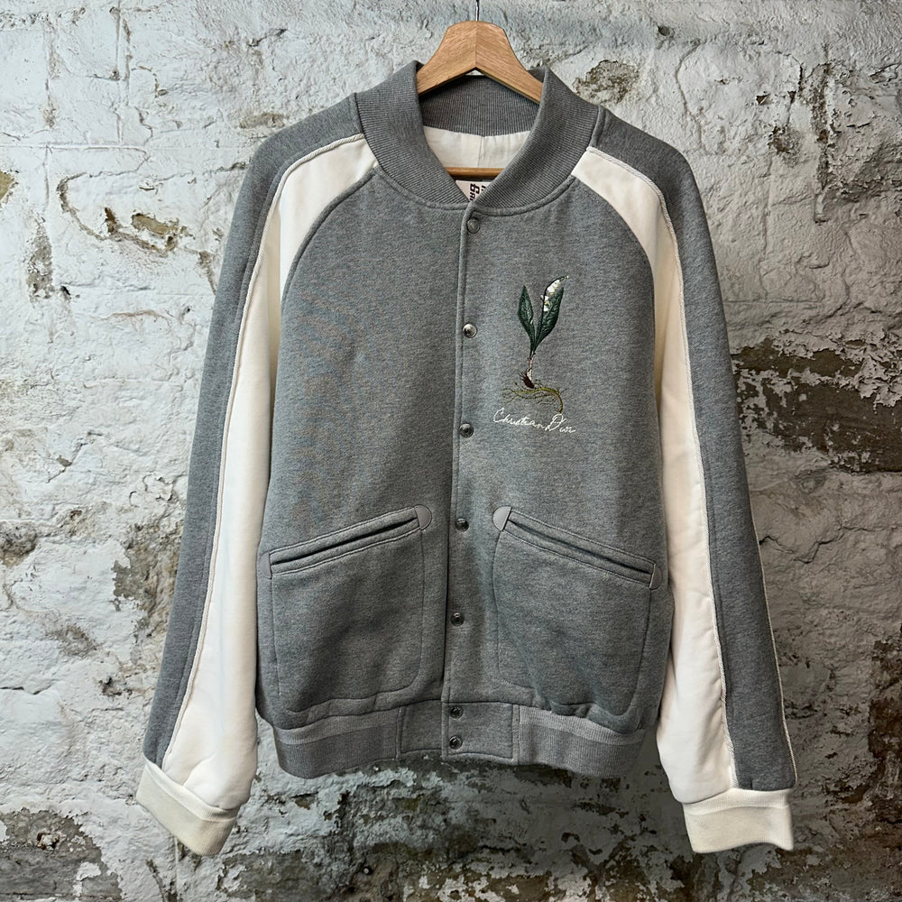 Dior Lilly Of The Valley Gray White Varsity Jacket Sz M
