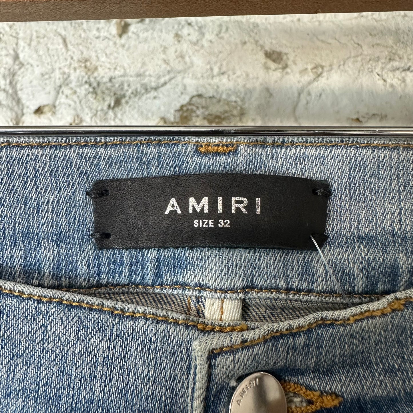 Amiri MX1 Green Suede Light Blue Denim Jeans Sz 32