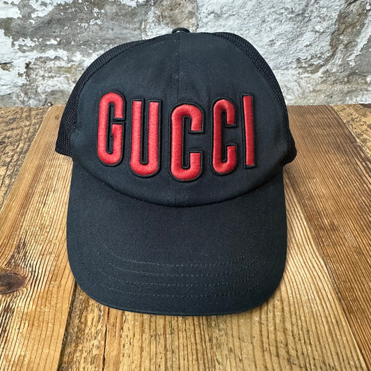 Gucci Embroidered Red Spell Hat Black Sz M
