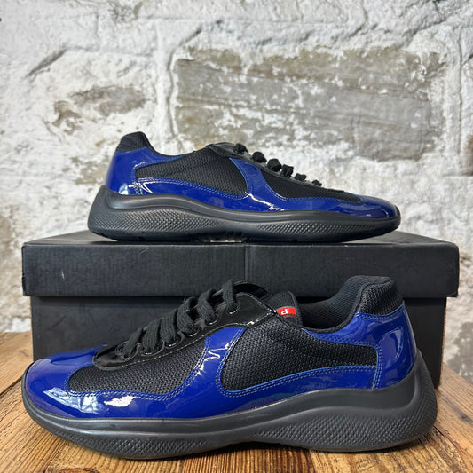 Prada Americas Cup Royal Blue Patent Black Sneaker Sz 9.5