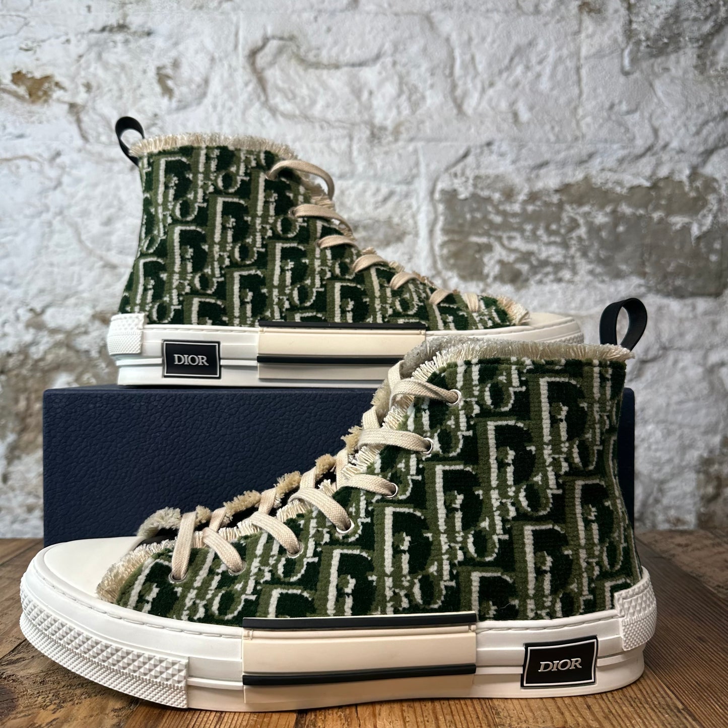 Dior B23 High Green Tapestry Oblique White Sneaker Sz 12 (45)