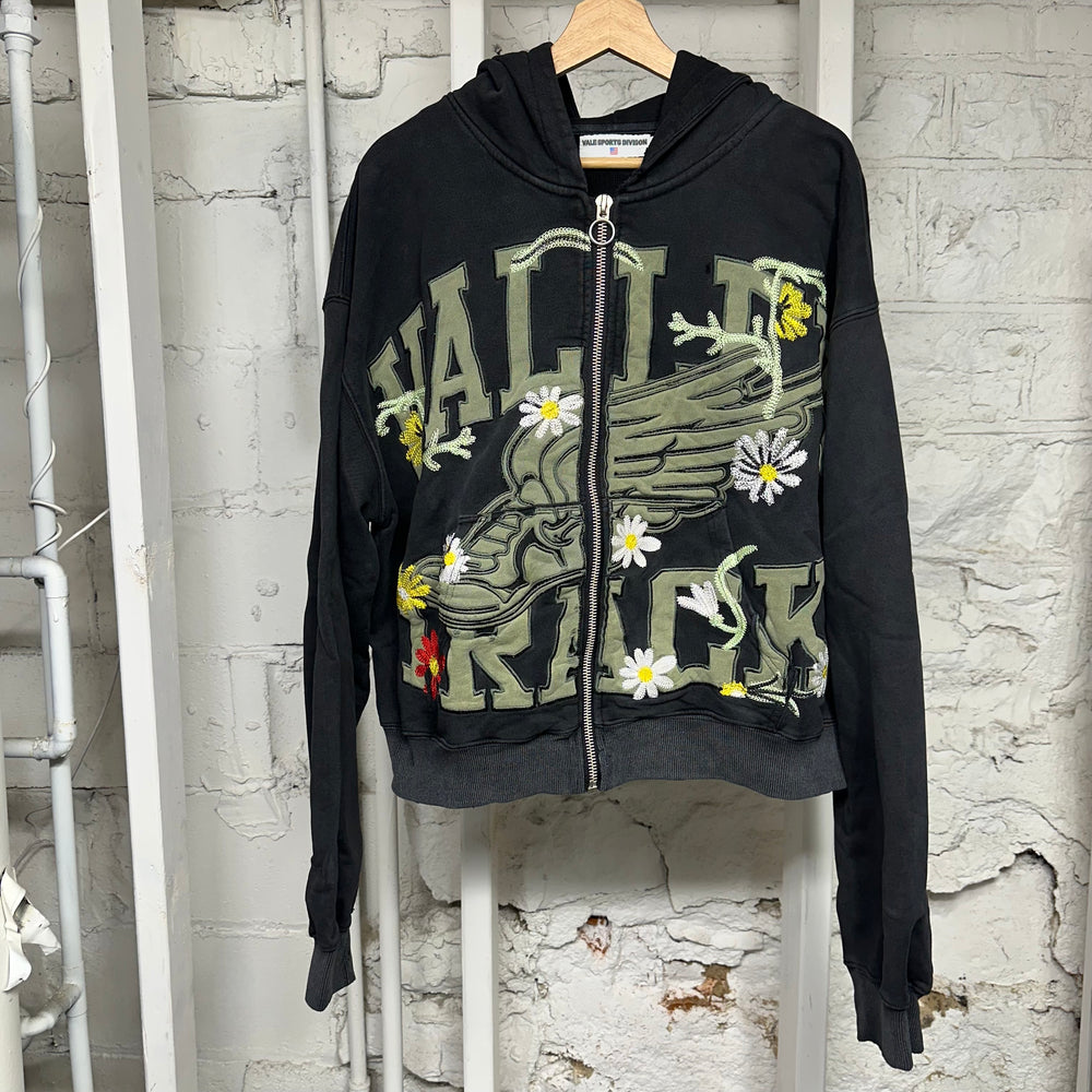 Vale Green Garden Zip Up Black Hoodie Sz L