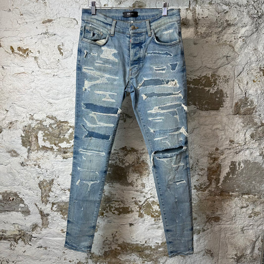 Amiri Distressed Patched Blue Denim Jeans Sz 31