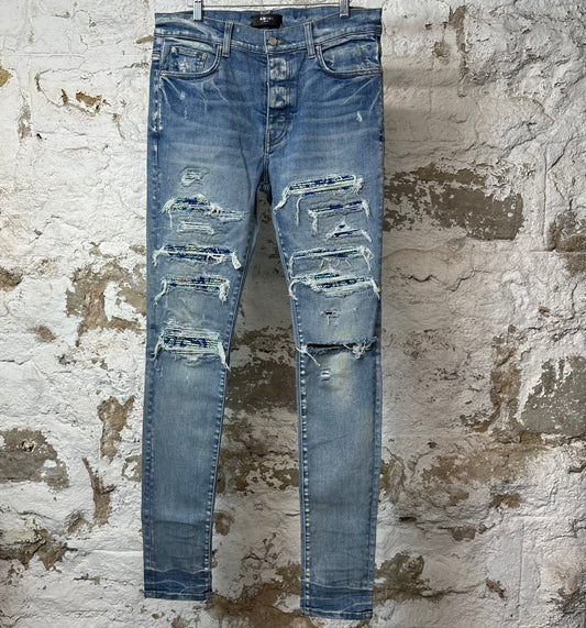 Amiri MX1 Indigo Paisley Blue Denim Jeans Sz 33